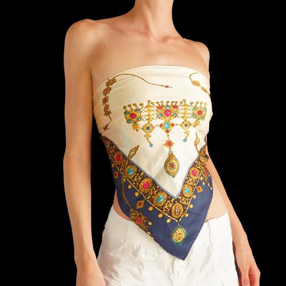 Vintage Accessories - Vintage 80s/90s jewel print hand rolled square silk scarf